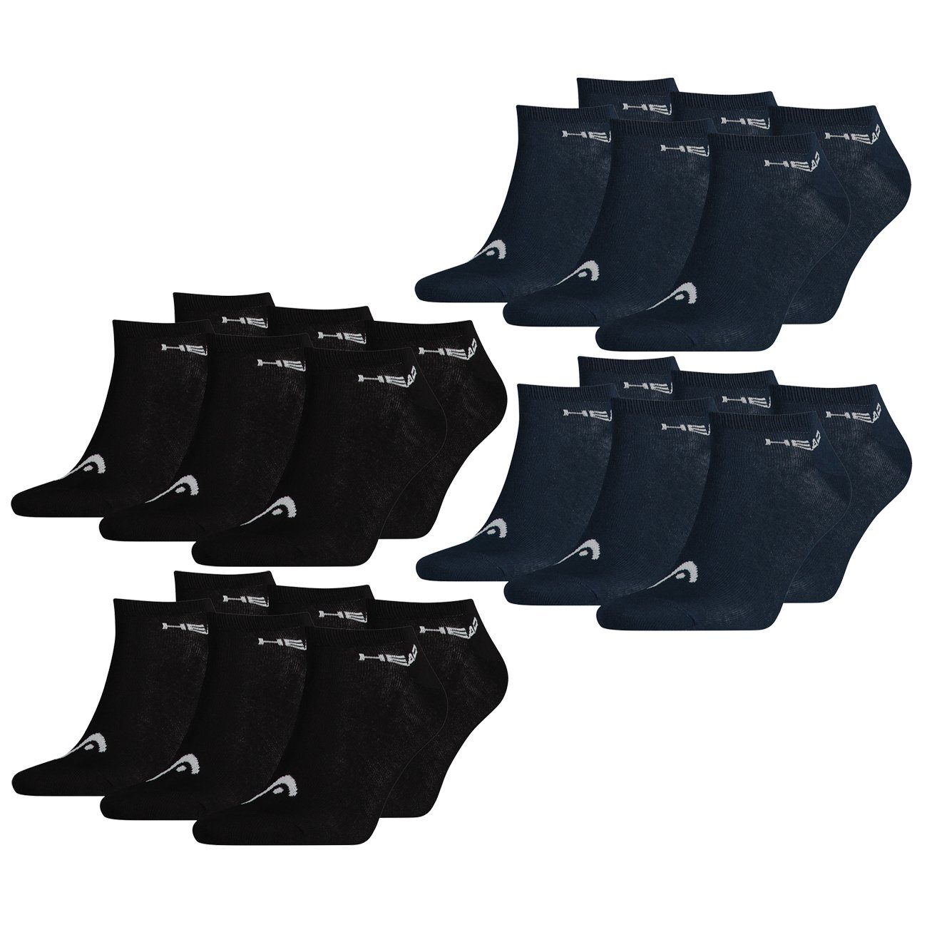 Head Sneakersocken SNEAKER UNISEX - 12er Pack (12-Paar) mit flacher Zehenart 6 Paar Black (200) & 6 Paar Navy (321)