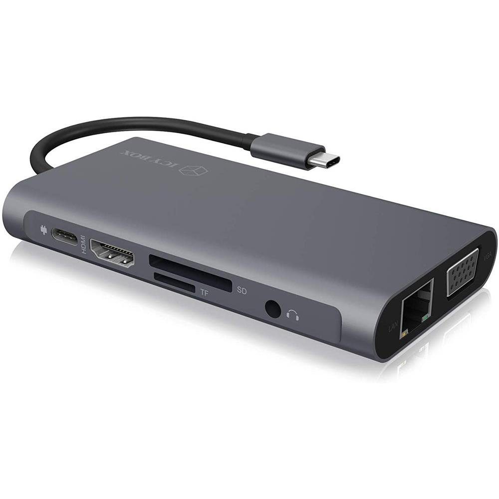 ICY BOX Laptop-Dockingstation IB-DK4040-CPD USB-C, HDMI, VGA, Video, Audio, Power Delivery, USB 3.0, SD 2.0, microSD 2.0