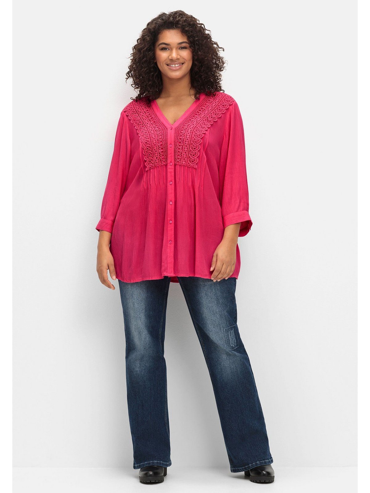 sheego by Joe Browns Longbluse Große Größen mit Häkelspitze und Biesen
