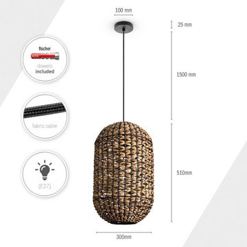 Paco Home Pendelleuchte KAGLONG, ohne Leuchtmittel, Rattan Optik Pendelleuchte Korblampen Hängend Wohnzimmer Boho Natur