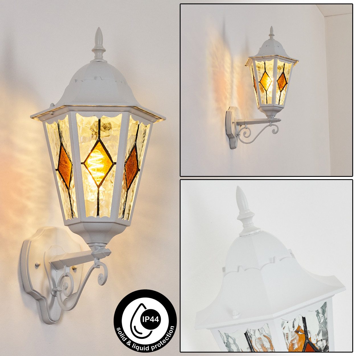 hofstein Außen-Wandleuchte Außenwandlampe aus Metall/Glas in Weiß/Klar/Orange, Wandleuchte außen im Vintage/Antik/Landhaus-Design, E27, IP44