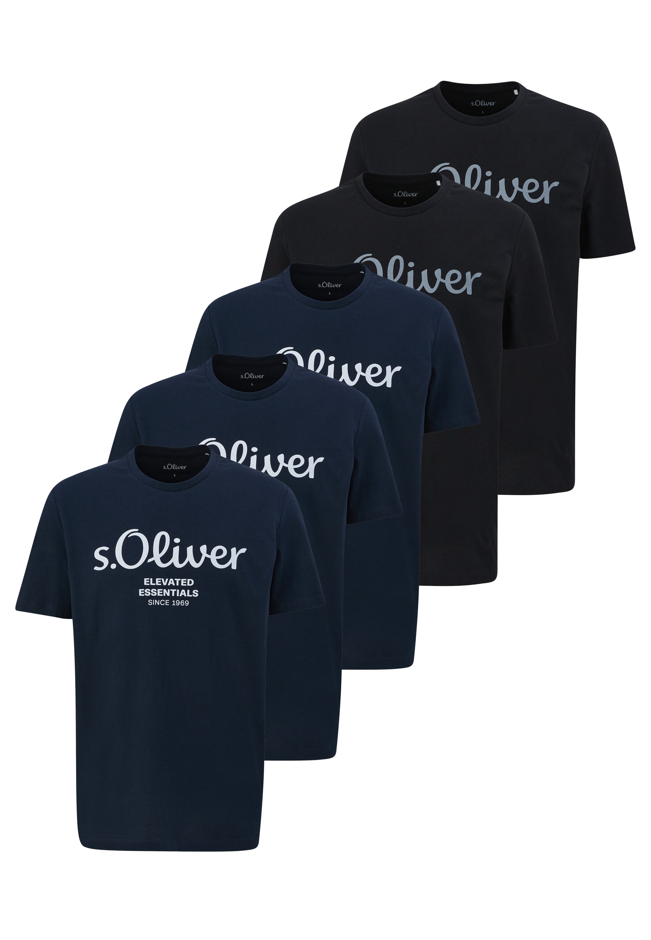 s.Oliver T-Shirt 5er Pack Basic (Spar-Set, 5-tlg) T-Shirt - Baumwolle - Atmungsaktiv - Weicher Jersey mit Logo Print