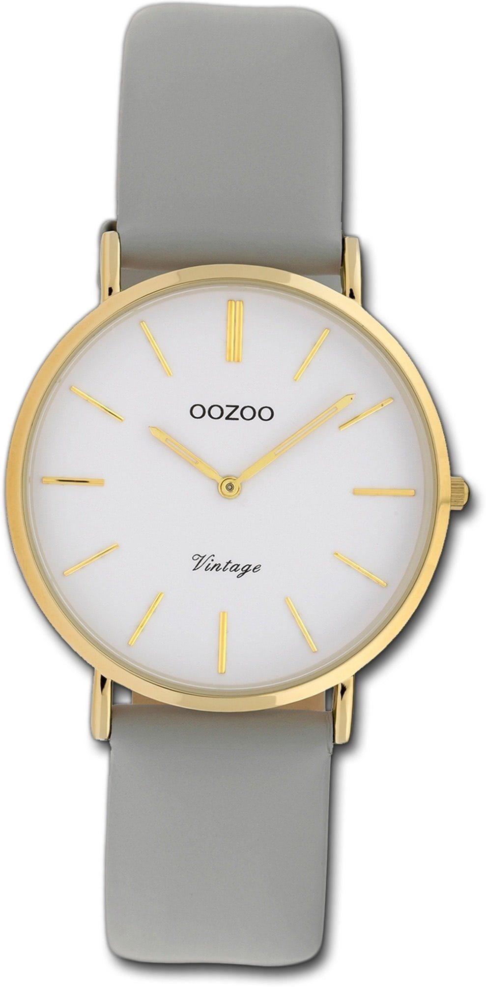 OOZOO Quarzuhr Oozoo Leder Damen Uhr C20087 Analog, Damenuhr Lederarmband grau, rundes Gehäuse, mittel (ca. 32mm) | Quarzuhren
