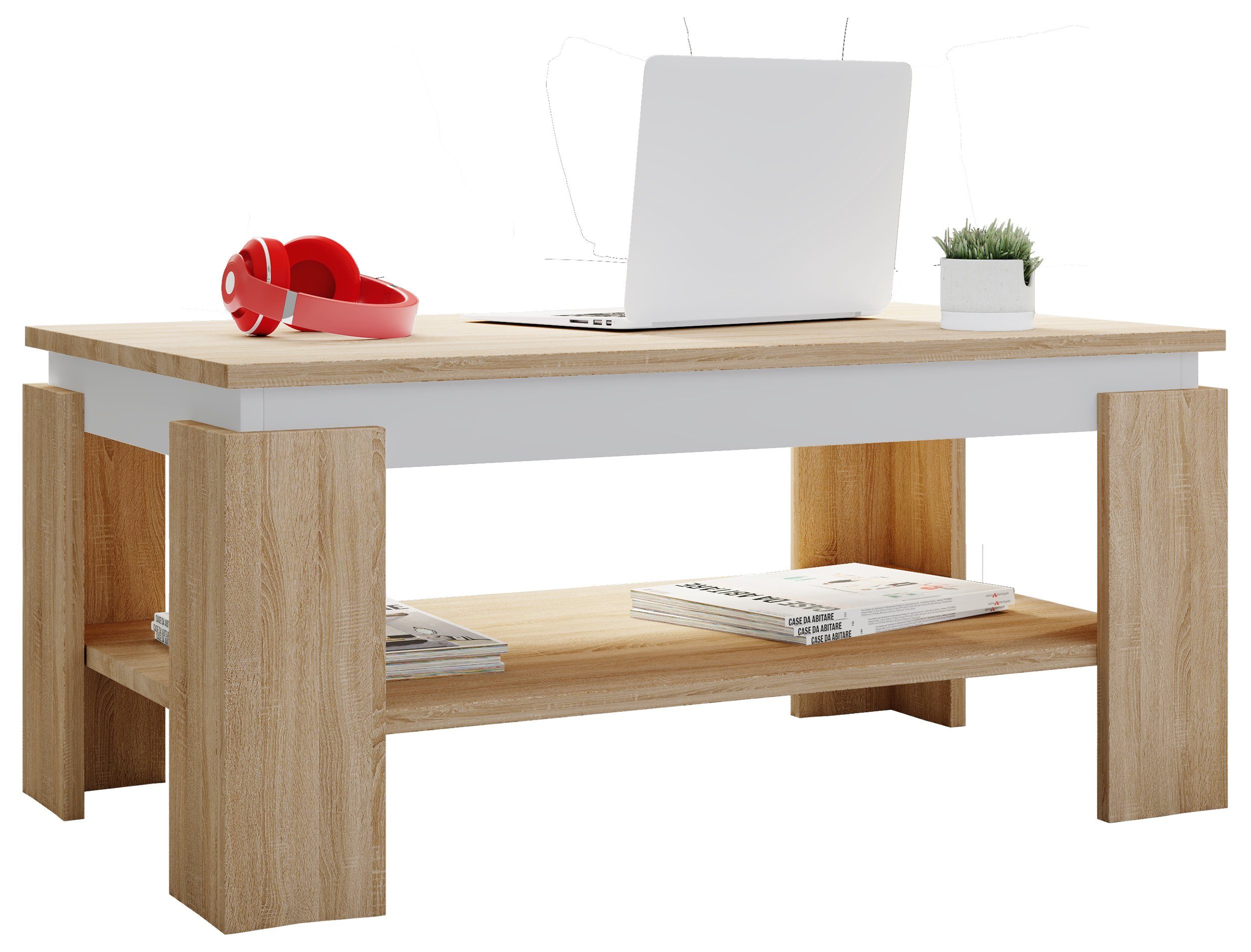 VCM Couchtisch Rolas Beistelltisch B. 90 x T. 53 x H. 41 cm, Stauraum für kleine Utensilien, für Wohnzimmer und Mediaraum, 1 Fächer