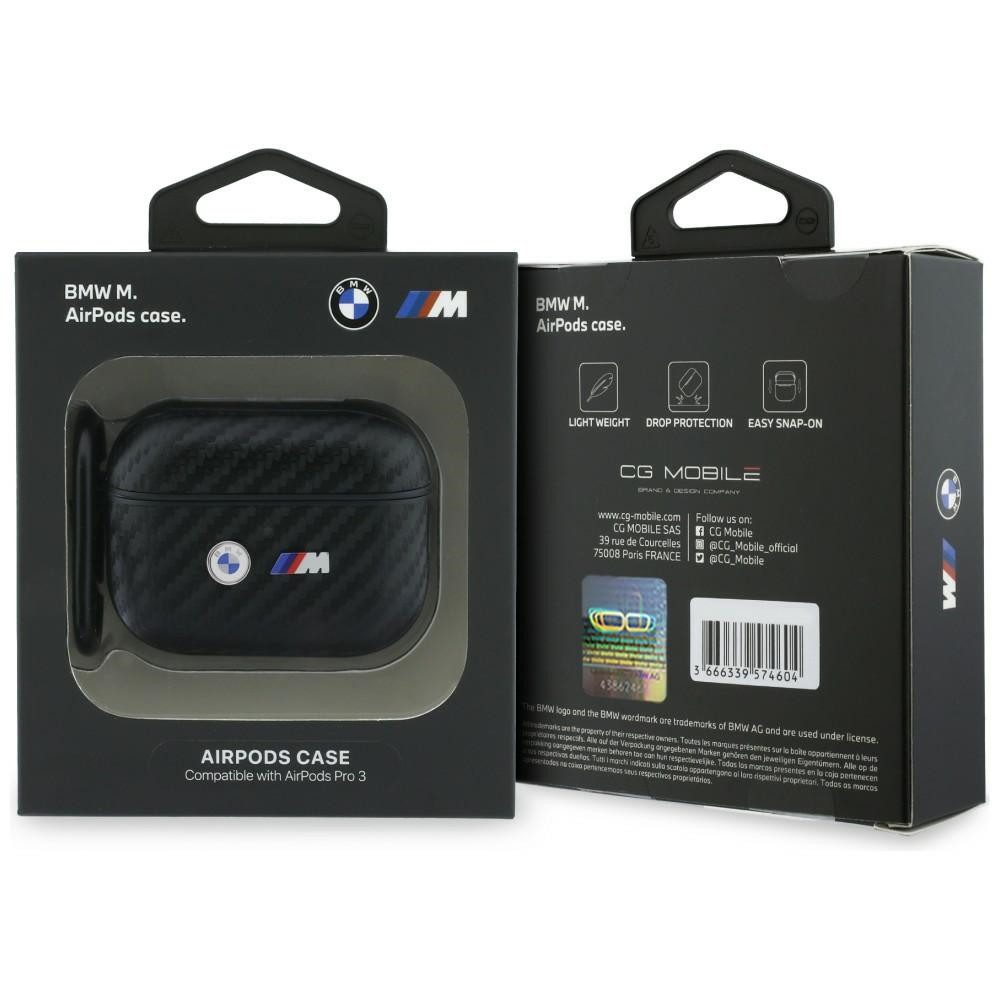 BMW Kopfhörer-Schutzhülle Case AirPods Pro 3 BMW Carbon-Optik schwarz Logo Metall mit Karabiner – Bild 4 von 4