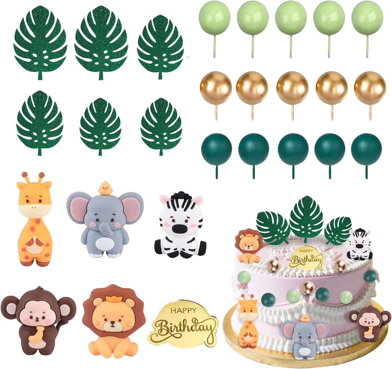 CLTYQ Топпер для торта 27 PCS Tiere Geburtstag Tortendeko, Tortendeko Tiere Wald, Dschungel Torten deko Geburtstag, Kindergeburtstags-Kuchendekoration