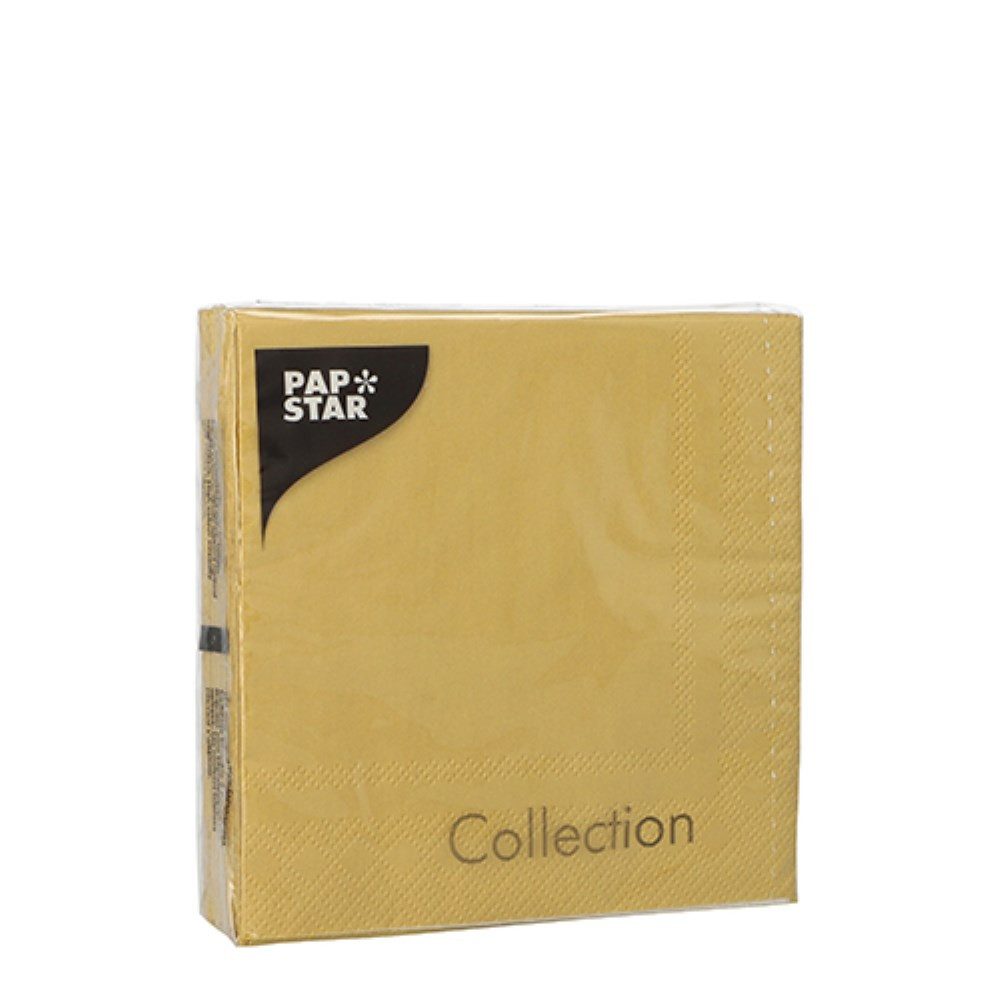 PAPSTAR Papierserviette 20 Servietten, 3-lagig 1/4-Falz 25 cm x 25 cm gold