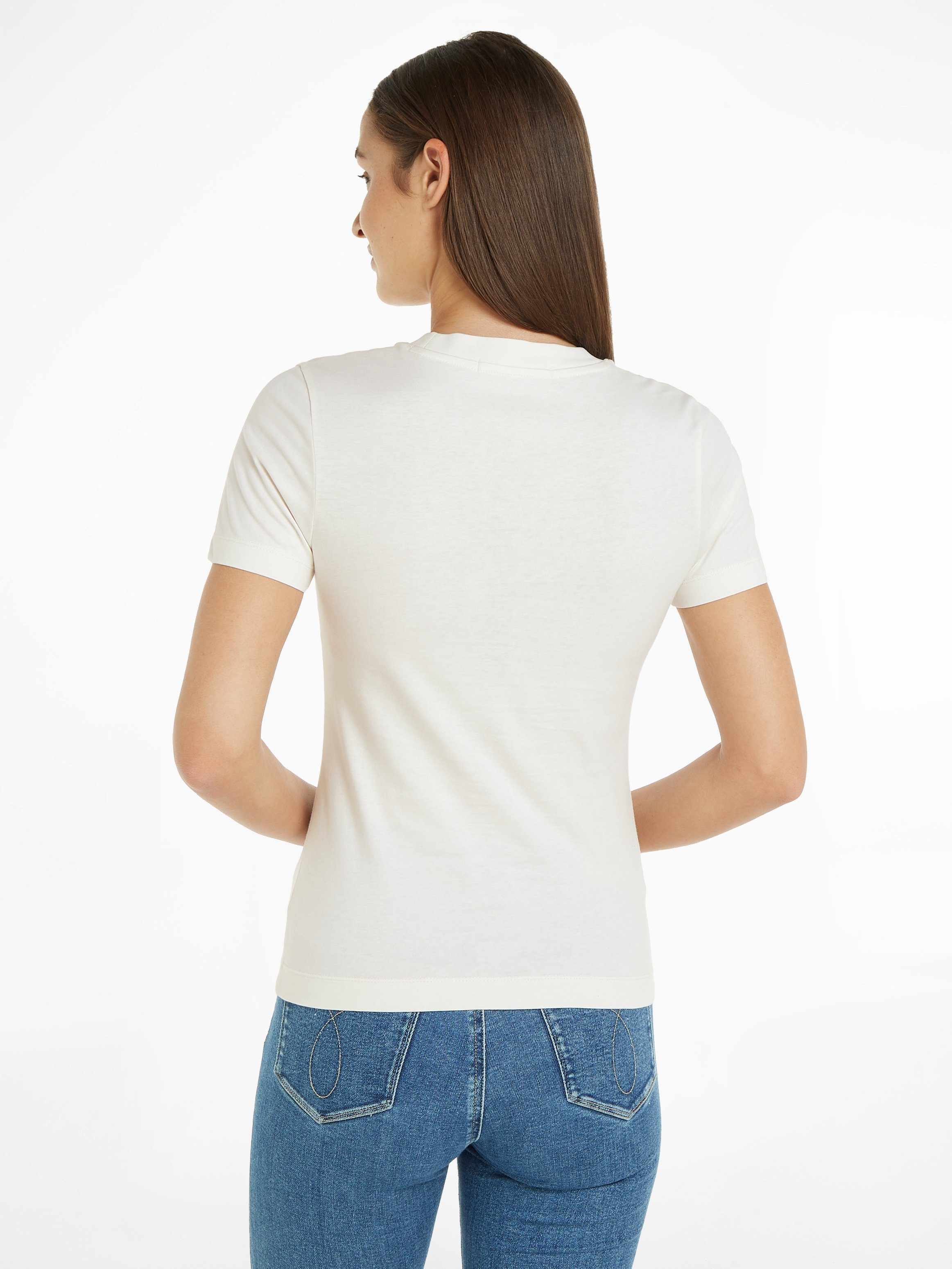mit Jeans FIT SLIM TEE Klein ecru Logodruck T-Shirt Calvin MONOLOGO