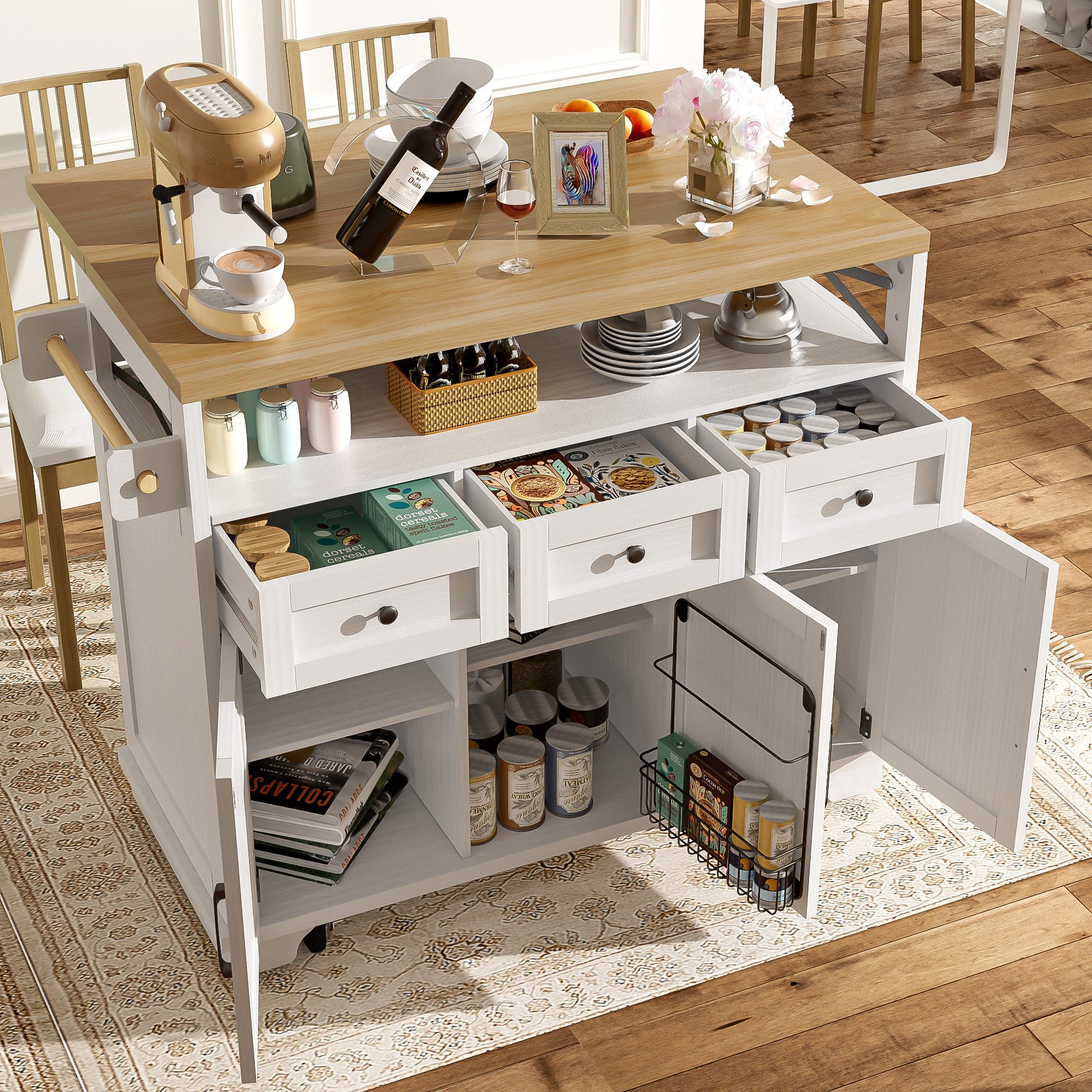 TavilaEcon Küchenbuffet Moderne Kücheninsel mit Holzmaserung, Multifunktion günstig online kaufen