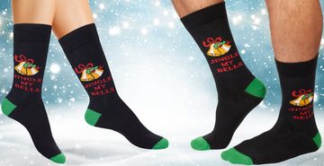 BRUBAKER Socken Herren Weihnachtssocken, Lustige Socken mit Weihnachtsmotiven EU41-45 (Jingle My Bells - Glocken, 1-Paar, Männer Crew Socks Geschenk Weihnachten) Bunte Kuschelsocken für Weihnachtszeit Baumwolle