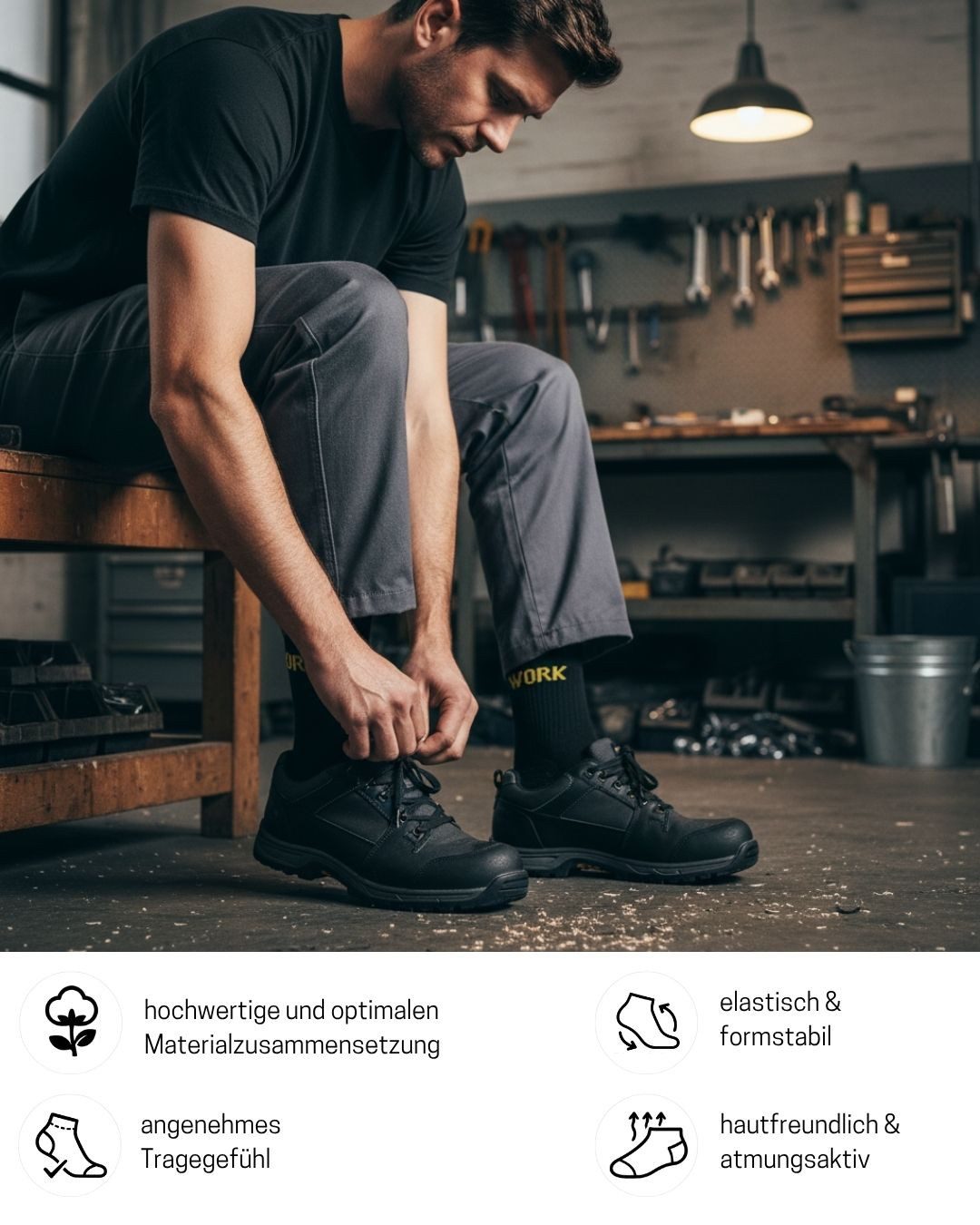 sockenkauf24 Arbeitssocken Herren Premium WORK Socken mit Komfortbund verstärkt gepolsterte Sohle (5-Paar) ohne Naht aus 85% gekämmter Baumwolle, Ferse & Fußspi – Bild 4 von 5