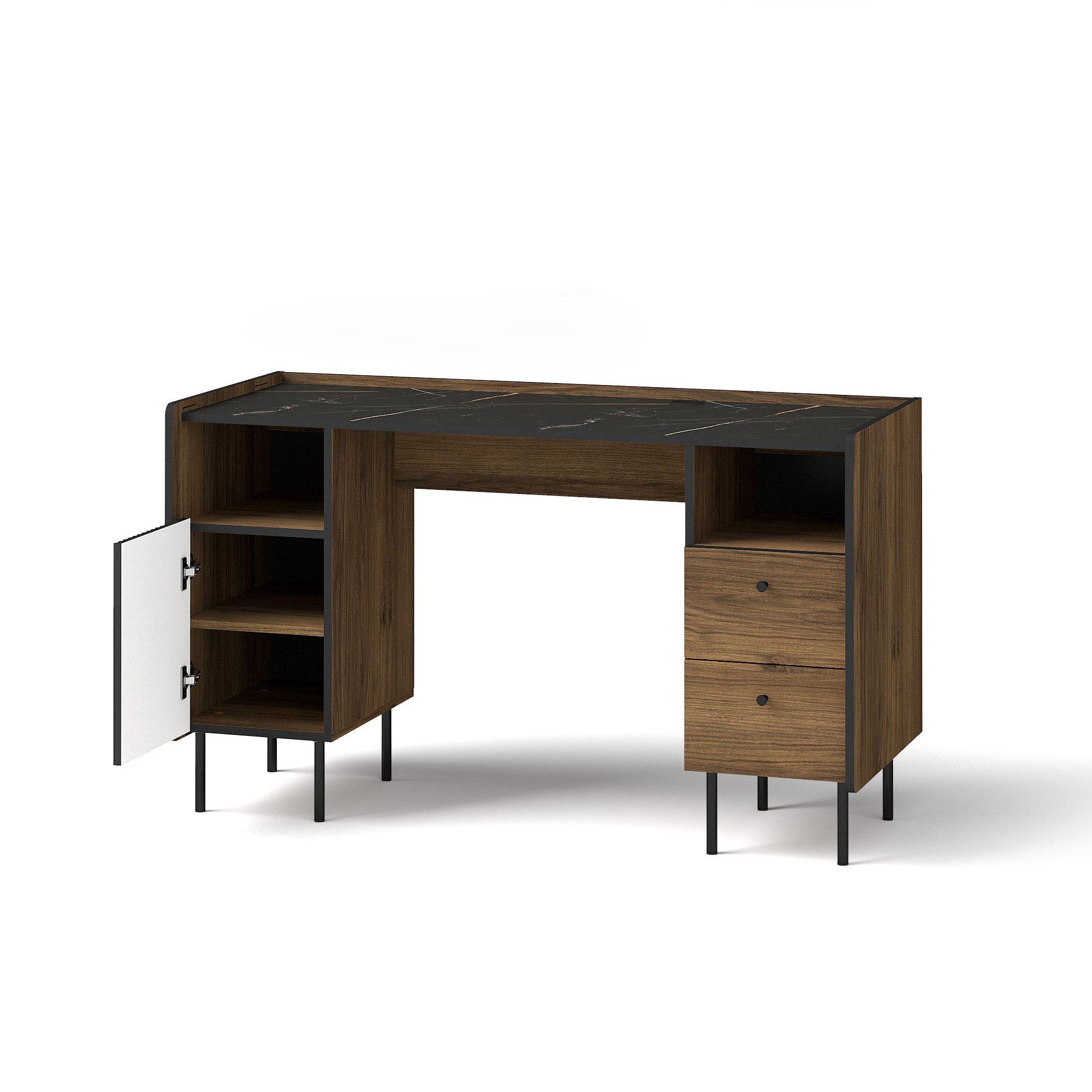 Beautysofa Schreibtisch PIANO mit 1 Tür & 2 Schubladen (mit 1 Einlegeboden, im modernen Stil), Breite: 135 cm
