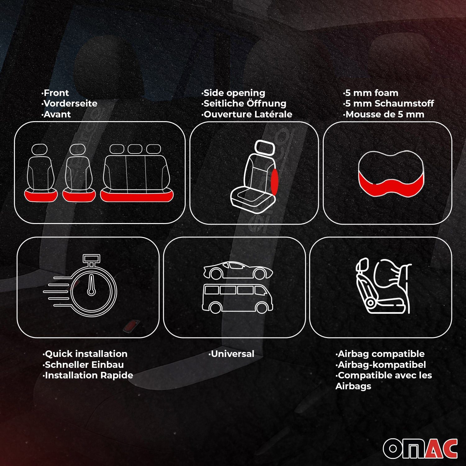 OMAC Car Seat Cover SPARCO Protective Covers Universal Blue Front Rear, Breathable, Compatible with Side Airbags