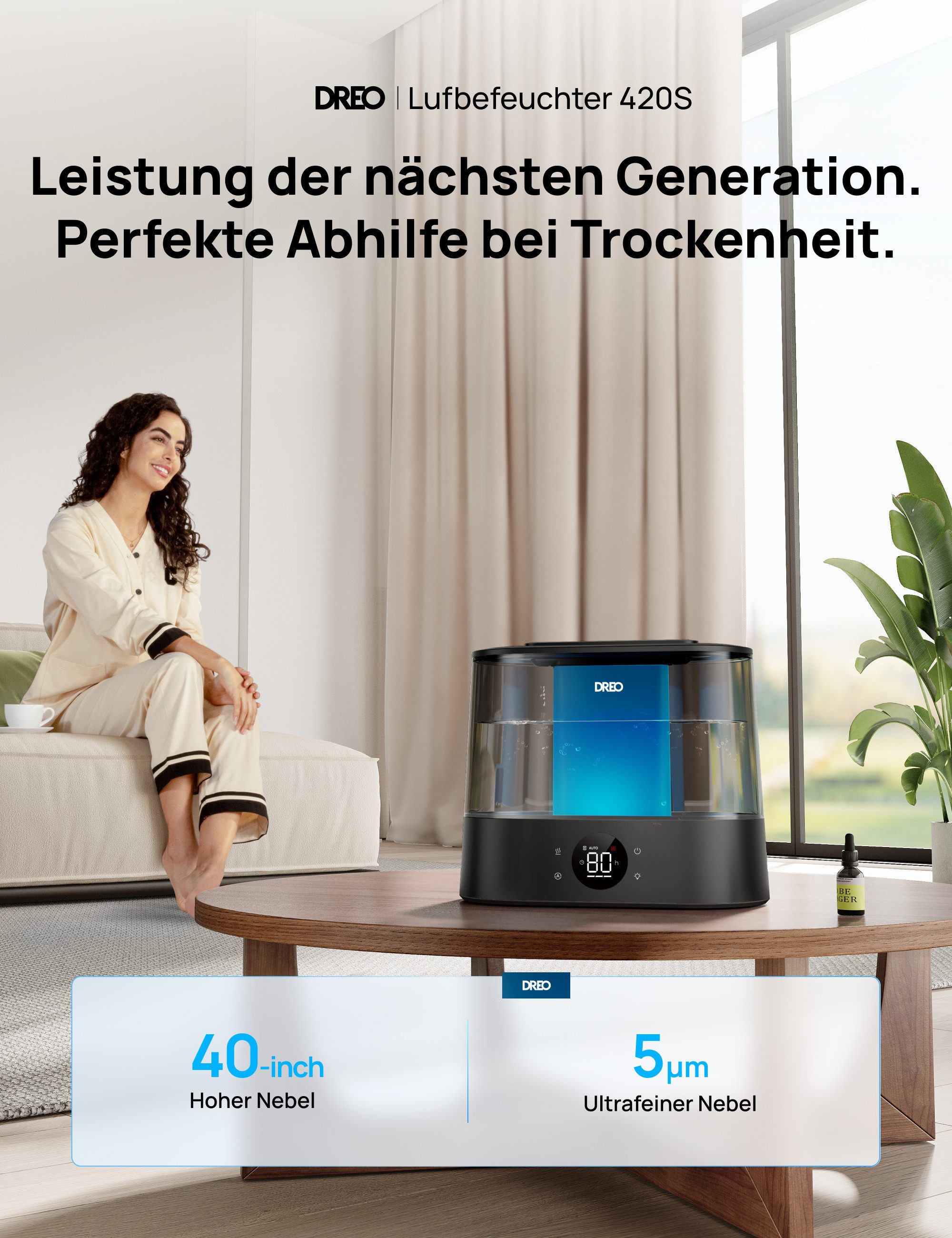 Dreo Luftbefeuchter 4L Tank, 30h Laufzeit, Top-Fill, Großer Nebel, RGB-Lich günstig online kaufen