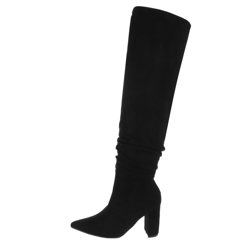 Ital-Design Damen Abendschuhe Party & Clubwear Overkneestiefel Blockabsatz High-Heel Stiefel in Schwarz