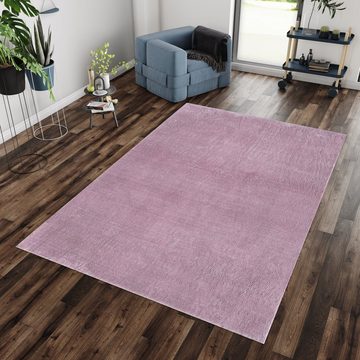 Teppich Unicolor - Einfarbig, Teppium, Rechteckig, Höhe: 25 mm, Teppich Wohnzimmer Einfarbig Violett Kunstfell Plüsch Shaggy Waschbar