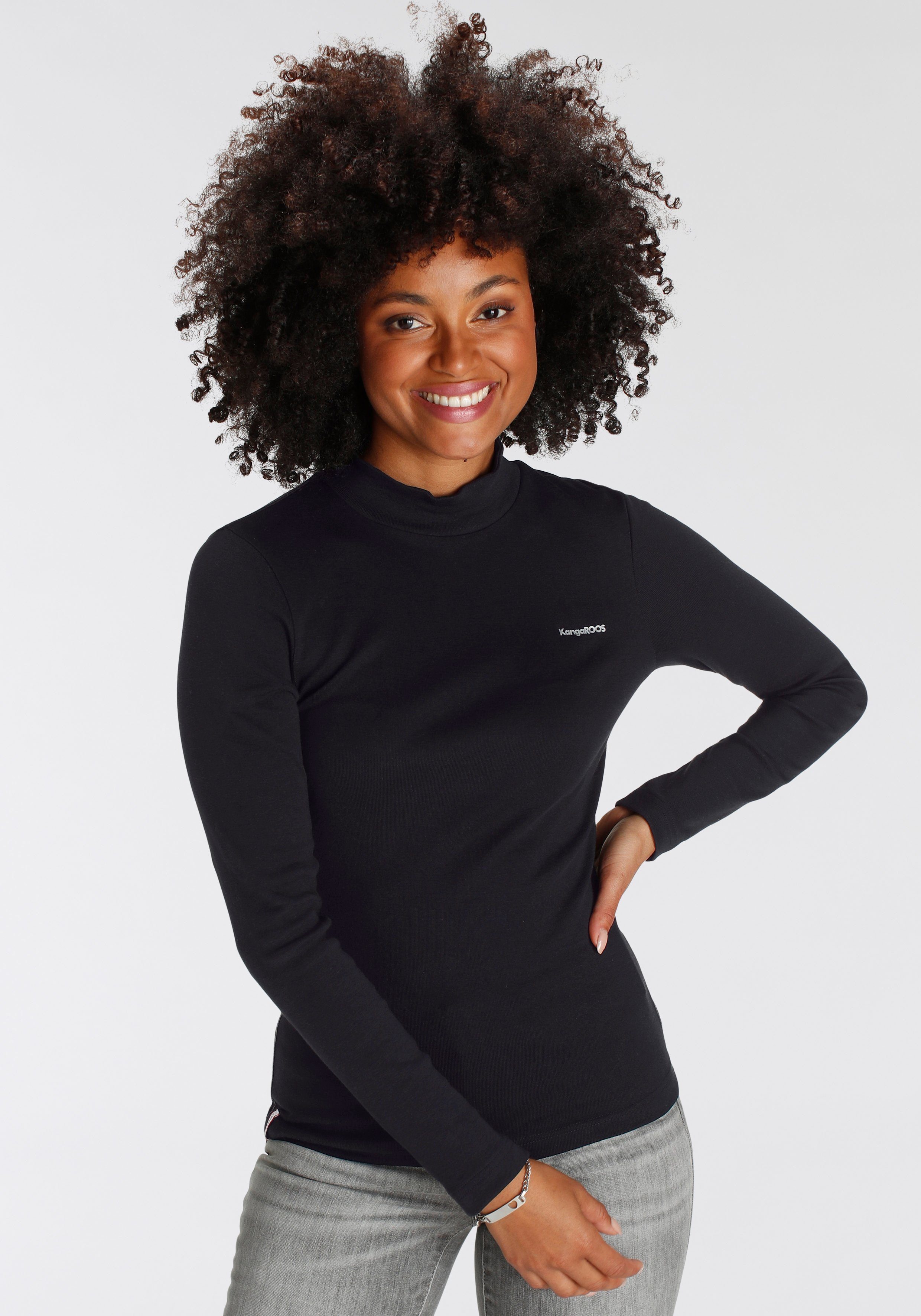 KangaROOS Longsleeve Langarm, sehr figurbetont, unifarben, Stehkragen