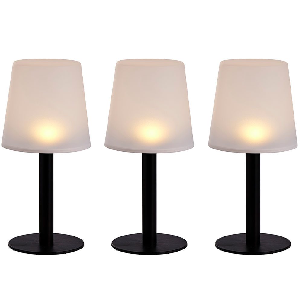 Expo Börse LED Außen-Tischleuchte, LED-Leuchtmittel fest verbaut, Warmweiß, 3x Solarleuchte Tischlampe Gartenleuchte Außen weiß LED H 31 cm