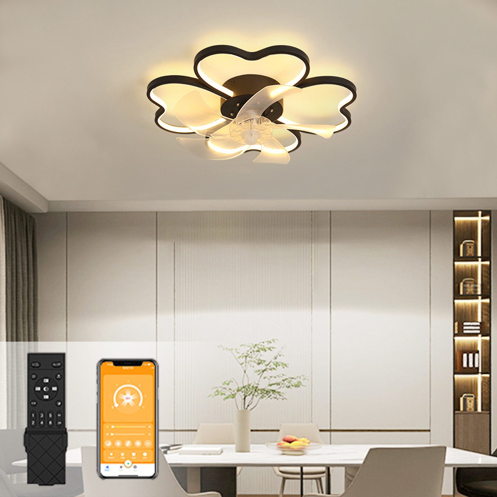 Rutaqian Deckenventilator LED-Deckenleuchte mit Ventilator Ø 50cm, Deckenventilator mit Lampe, Moderne Deckenventilator Licht Für Wohnzimmer Schlafzimmer Esszimmer