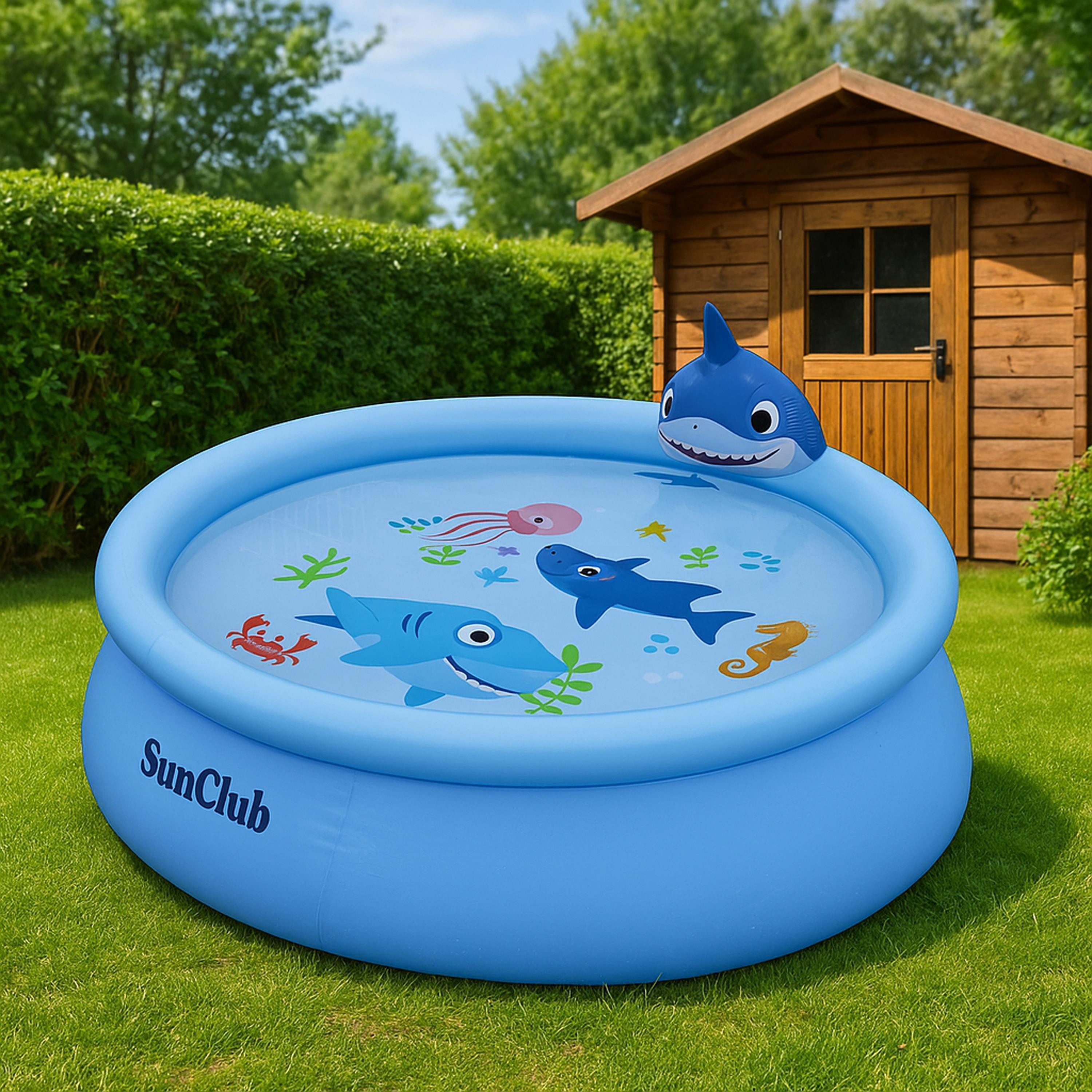 SunClub Pool Kinderpool 190x47 cm (Einzelpack, 1-tlg., aufblasbares Kinderbecken), 3D wassersprühender Hai