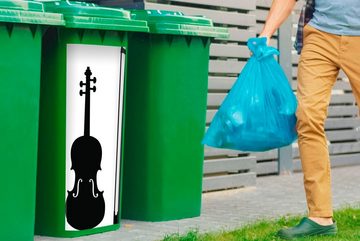 MuchoWow Wandsticker Eine Illustration der Silhouette einer Violine in Schwarz-Weiß (1 St), Mülleimer-aufkleber, Mülltonne, Sticker, Container, Abfalbehälter