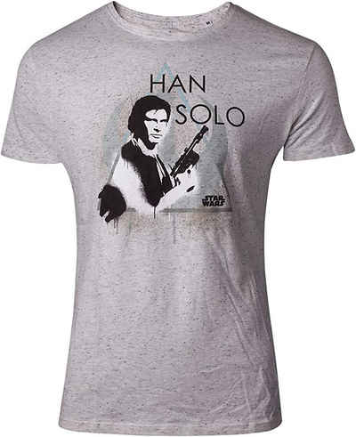 Star Wars Print-Shirt STAR WARS Han Solo T-Shirt hellgrau meliert Erwachsene + Jugendliche Herren Gr. S M L XL XXL