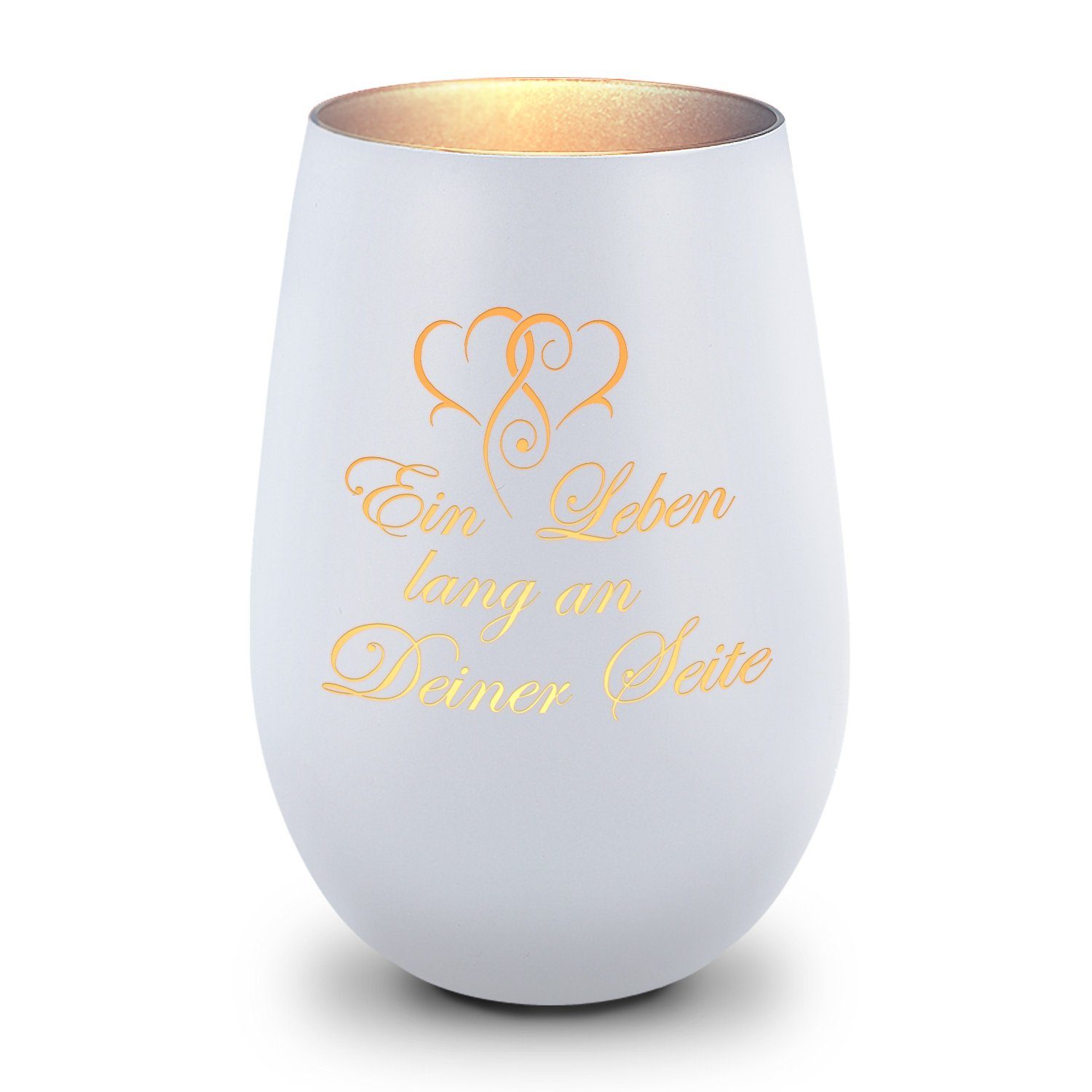 GRAVURZEILE Windlicht aus Glas mit Gravur - Ein Leben lang an deiner Seite - Dekoration (Weiß/Silber), Geschenke für Frauen und Männer zum Geburtstag und weitere Anlässe