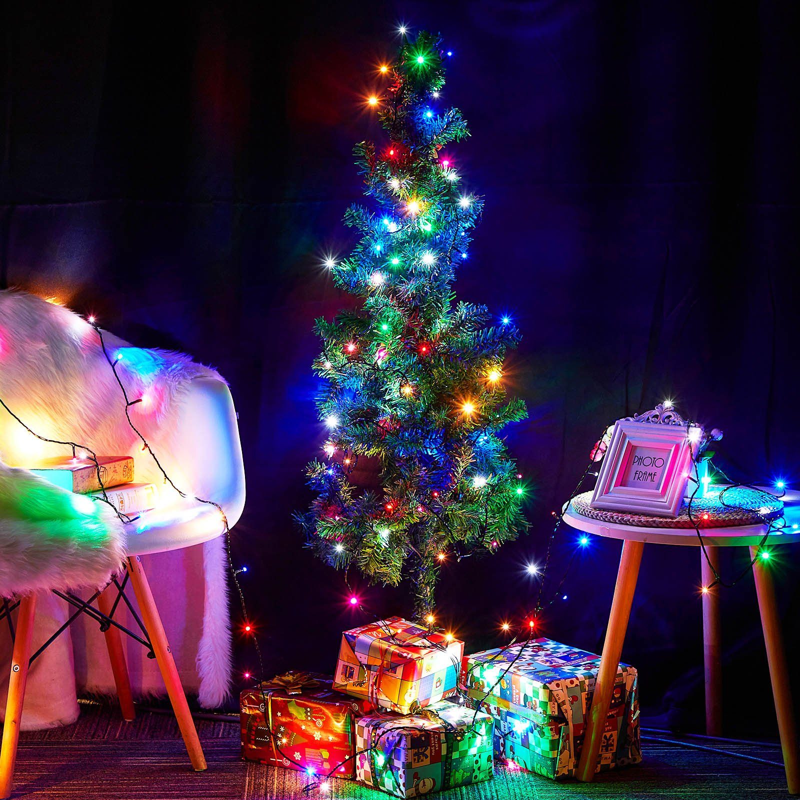 Rosnek LED-Baummantel Außen 156-flammig Garten 20m LED Innen Weihnachten Baum, Mehrfarbig Lichterkette for Party