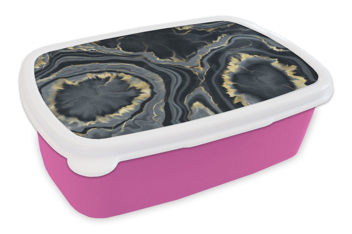 MuchoWow Lunchbox Geode - Gold - Marmor - Steine, Kunststoff, (2-tlg), Brotbox für Erwachsene, Brotdose Kinder, Snackbox, Mädchen, Kunststoff rosa
