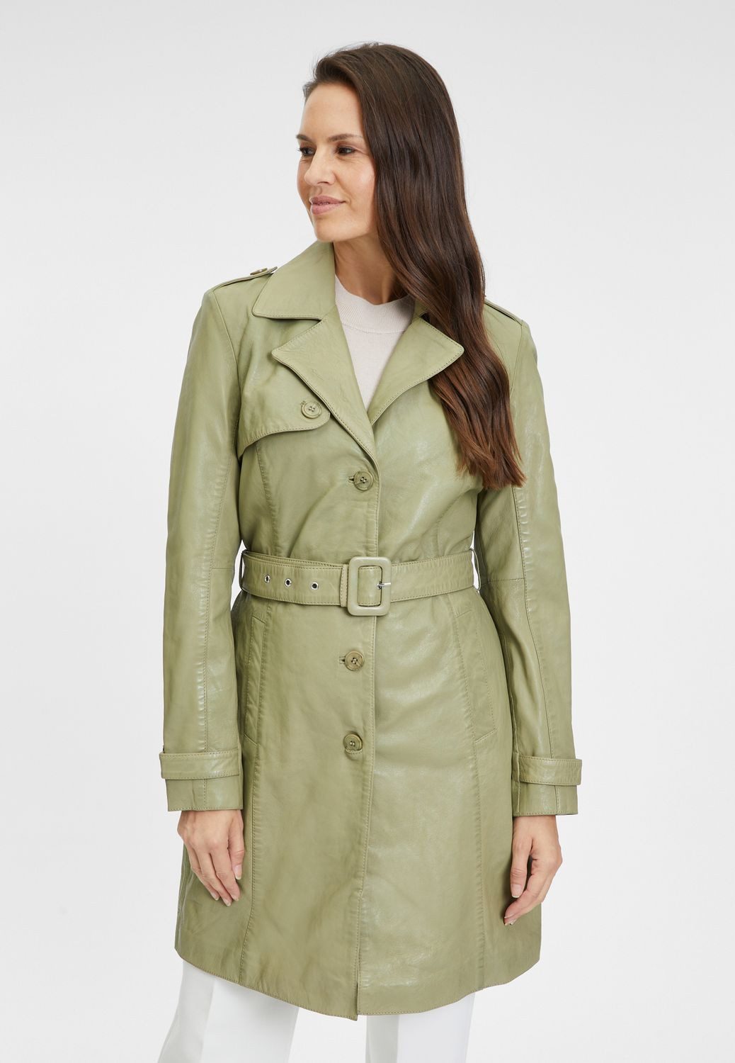 Mauritius Ledermantel GWLaily Gipsy by Mauritius - Damen Trenchcoat Ledermantel Lammnappa olive