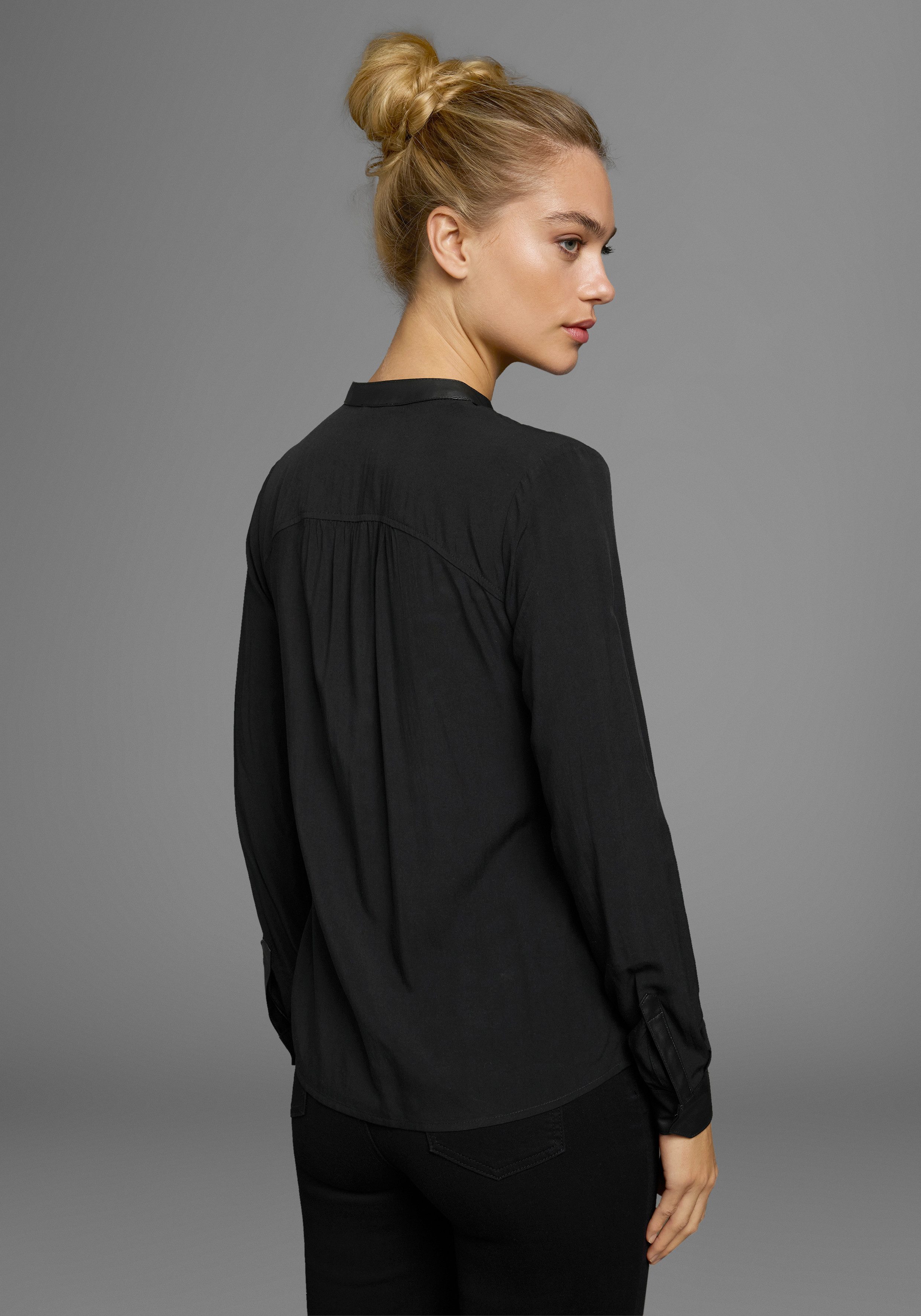 AJC Hemdbluse mit Details aus Lederimitat