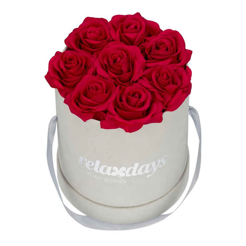 Kunstblume Graue Rosenbox rund 8 Rosen, relaxdays, Höhe 17 cm, Rot
