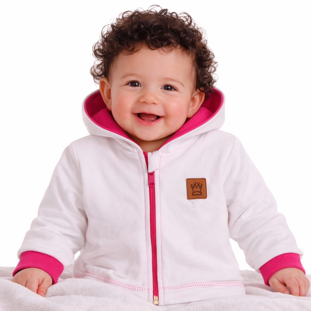 La Bortini Sweatjacke Baby Jacke mit Kapuze Stoffjacke in Weiß Pnik mit Krone weich, aus Baumwolle, mit Kapuze, für Mädchen