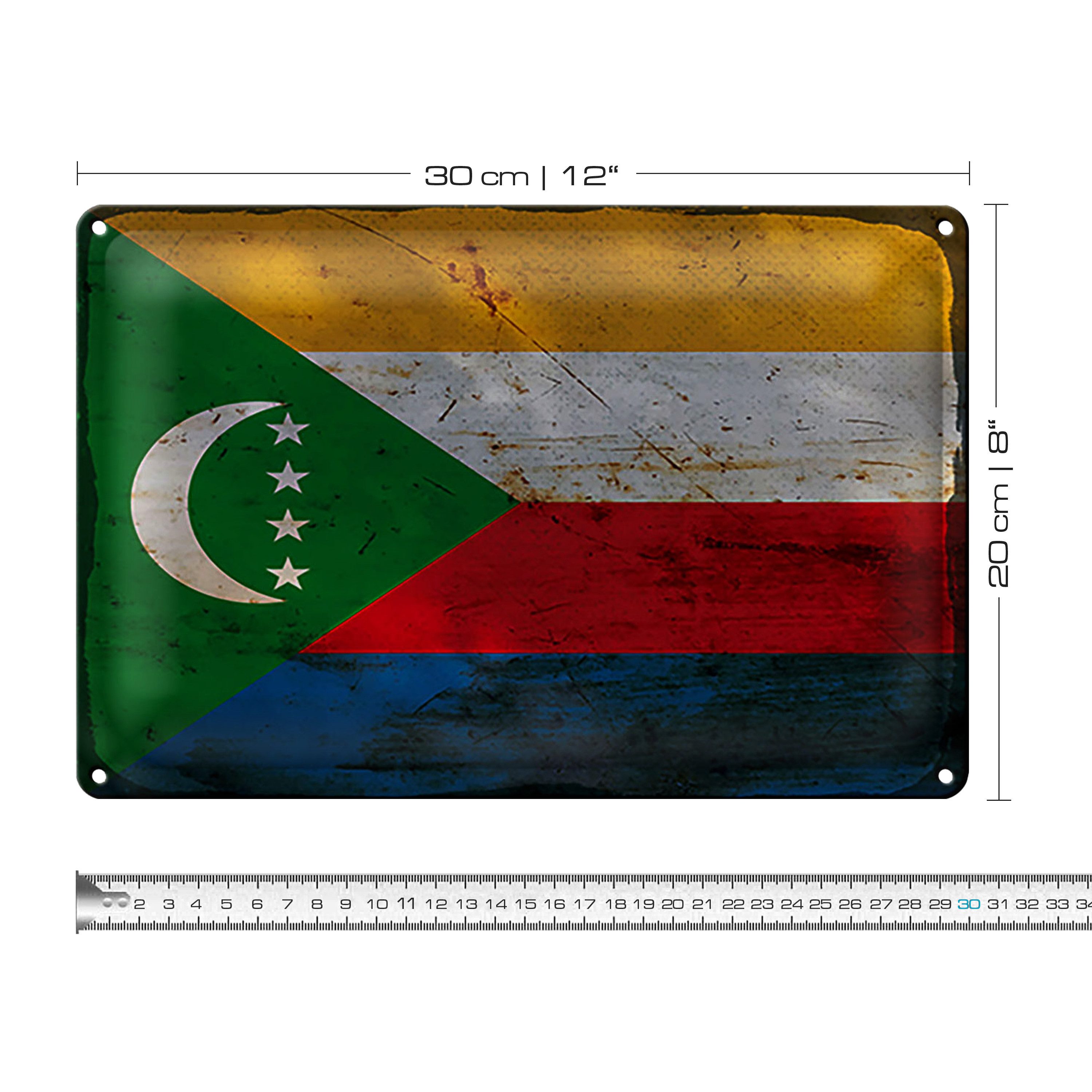 Roomando Metallschild Blechschild Flagge Komoren 30x20cm Flag Comoros Rost