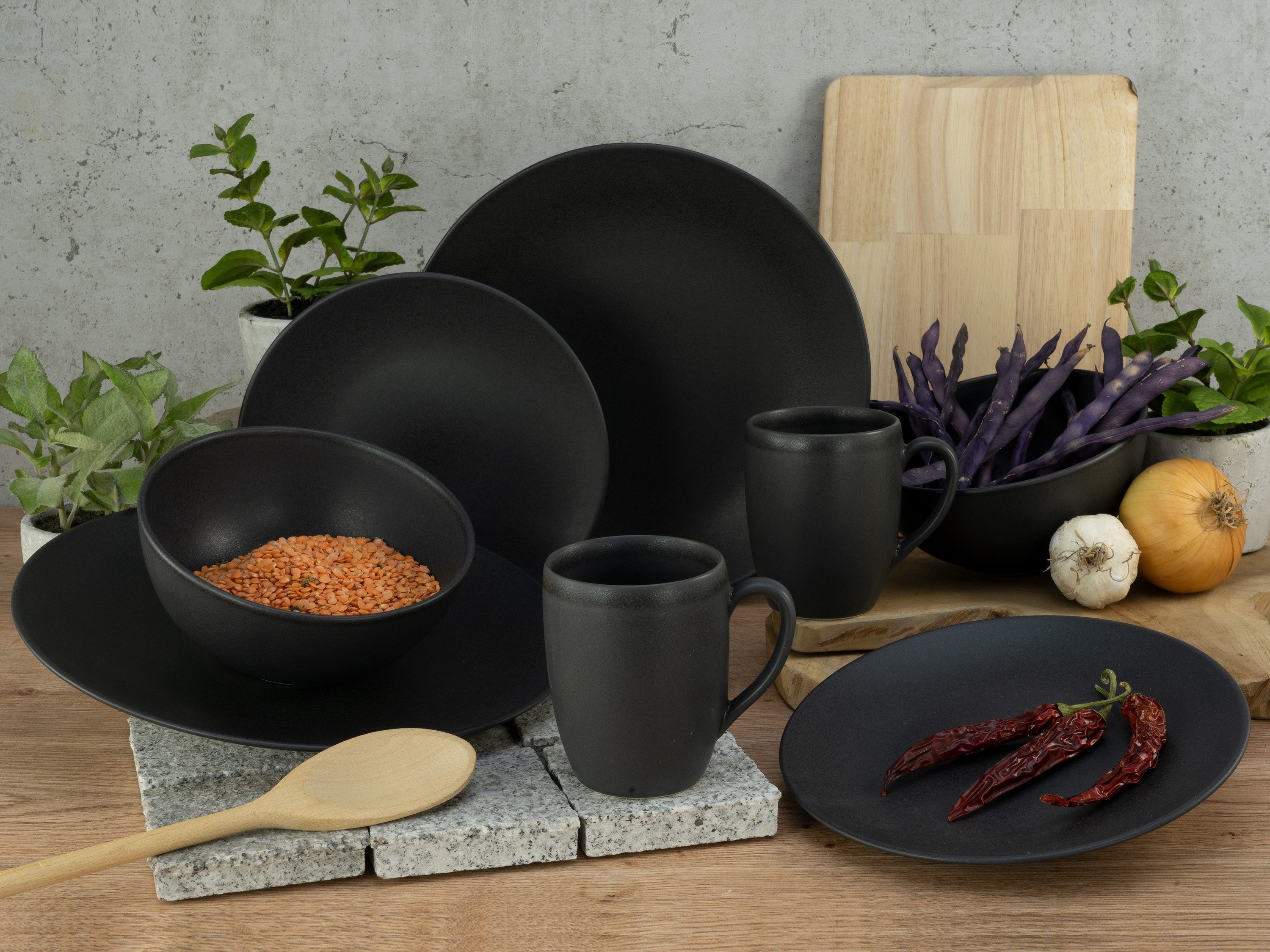 CreaTable Becher Soft Touch Schwarz, 6-tlg., Steinzeug