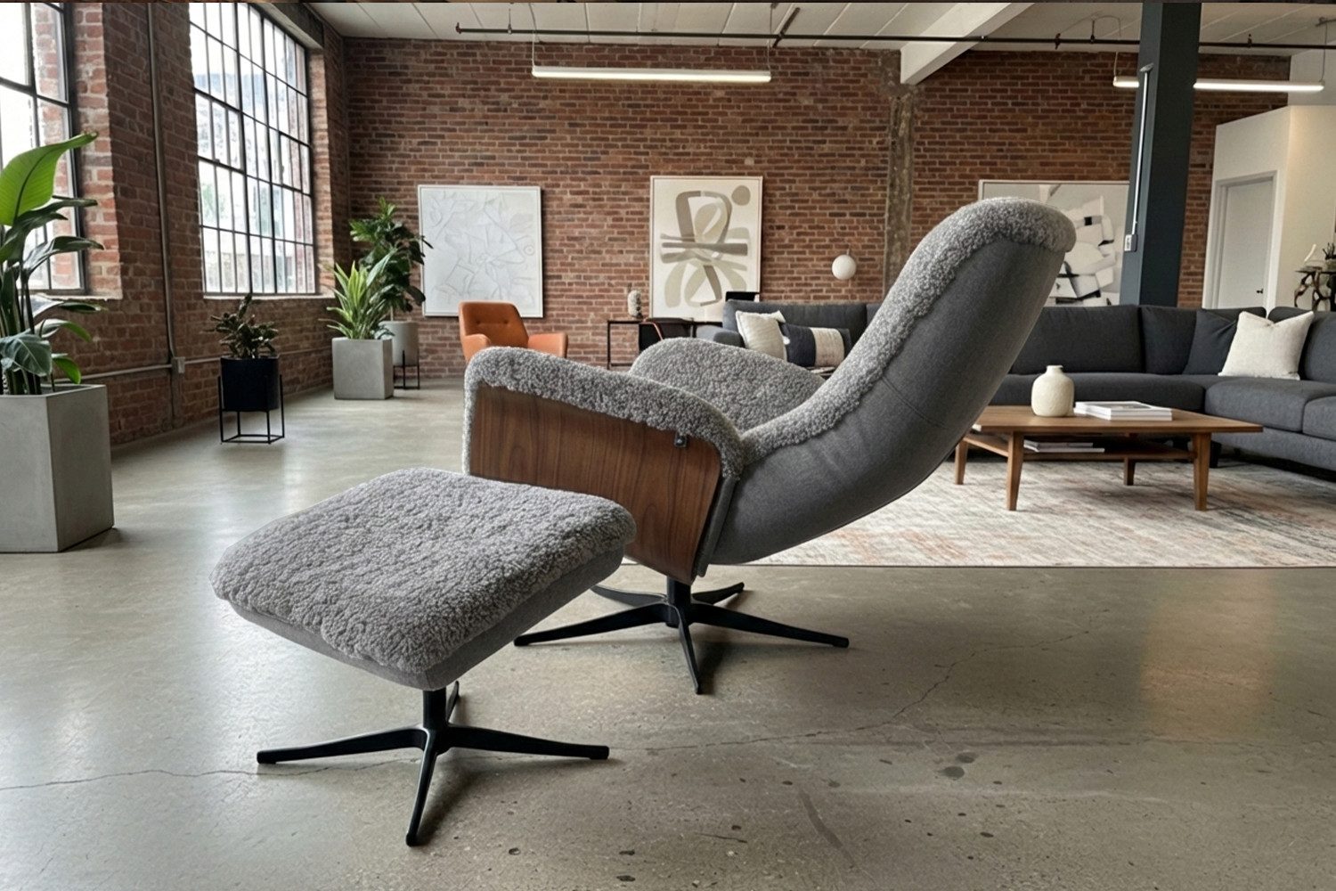 KAWOLA Relaxsessel SILVA Schaffell hellgrau Komfort Drehsessel – Bequem, 360° drehbar, Relaxfunktion, Kopfstütze, inklusive Fußhocker