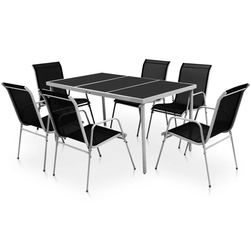 vidaXL Garten-Essgruppe 7-tlg. Garten-Essgruppe Stahl Schwarz, günstig online kaufen