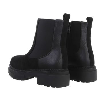 Ital-Design Damen Freizeit Stiefelette Blockabsatz Plateaustiefeletten in Schwarz