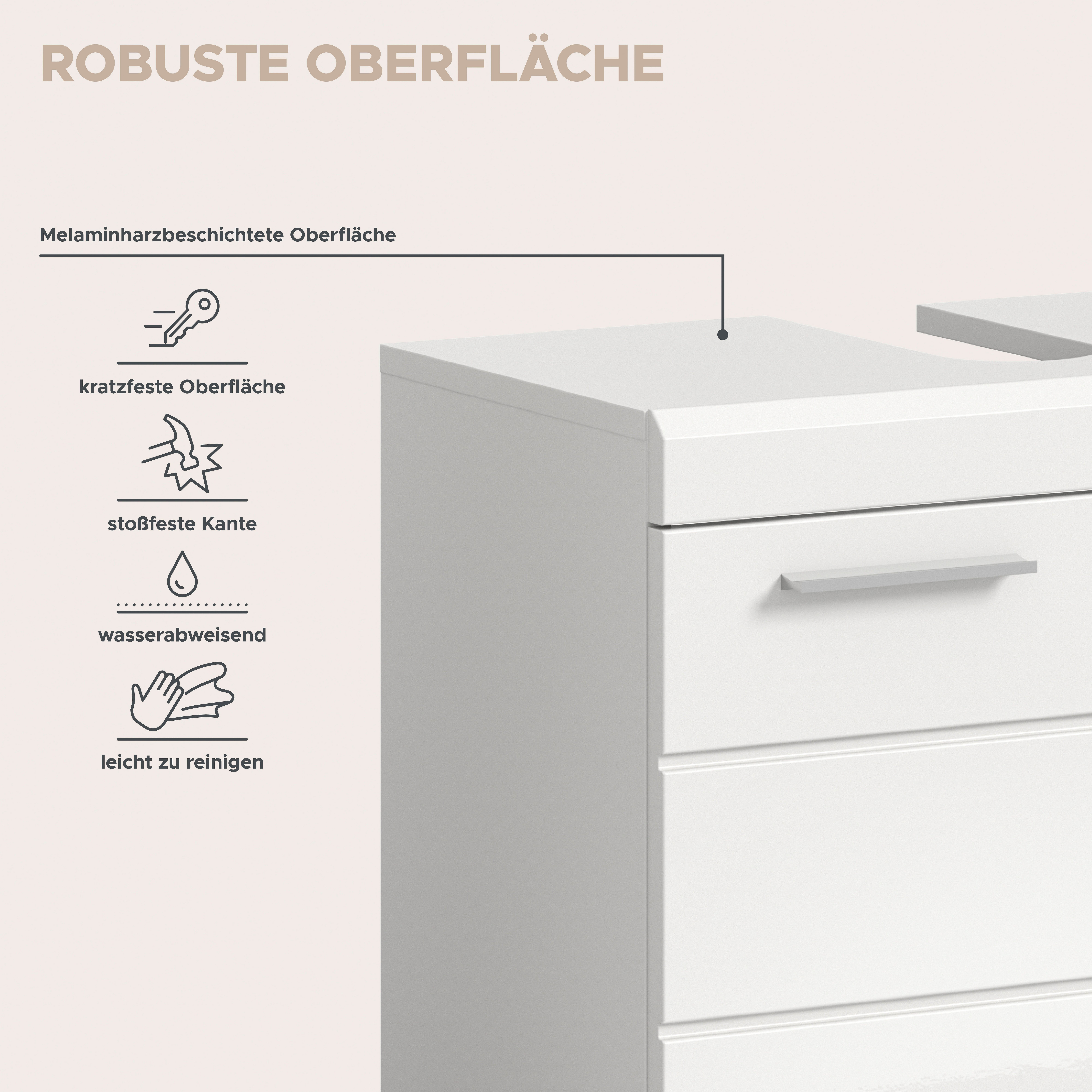 welltime Waschbeckenunterschrank SIENA, Breite 60cm, mit 2 Türen oder 2 Schubkästen, MDF-Front (1-St., TOPSELLER!, mit Siphonausschnitt 10x25 cm) in verschieden – Bild 5 von 5