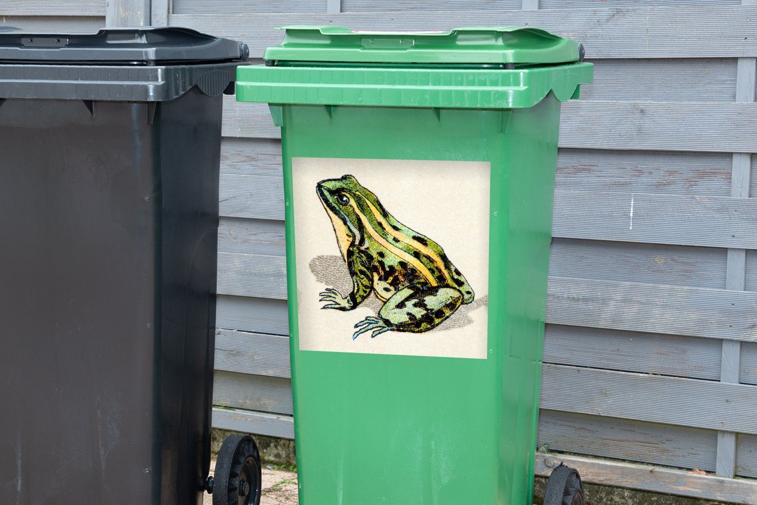 Wandsticker Weiß - Mülleimer-aufkleber, Mülltonne, - Container, Sticker, Frosch Tiere (1 Abfalbehälter MuchoWow St),