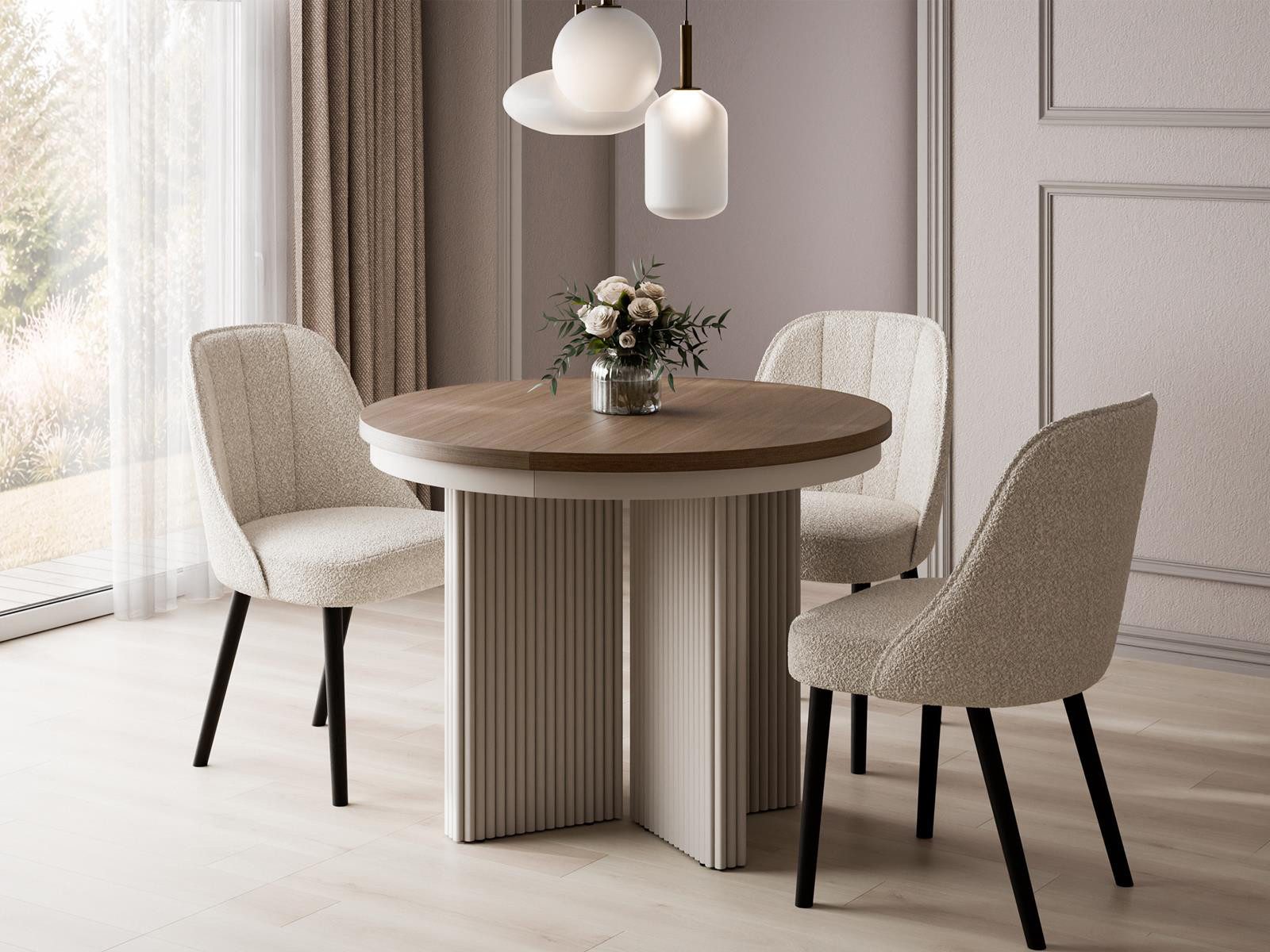 Compleo Esstisch rund mit Lamellenfuß, Moderner Designer-Esstisch SELVIO, Ausziehbar, Verschiedene Farben zur Auswahl