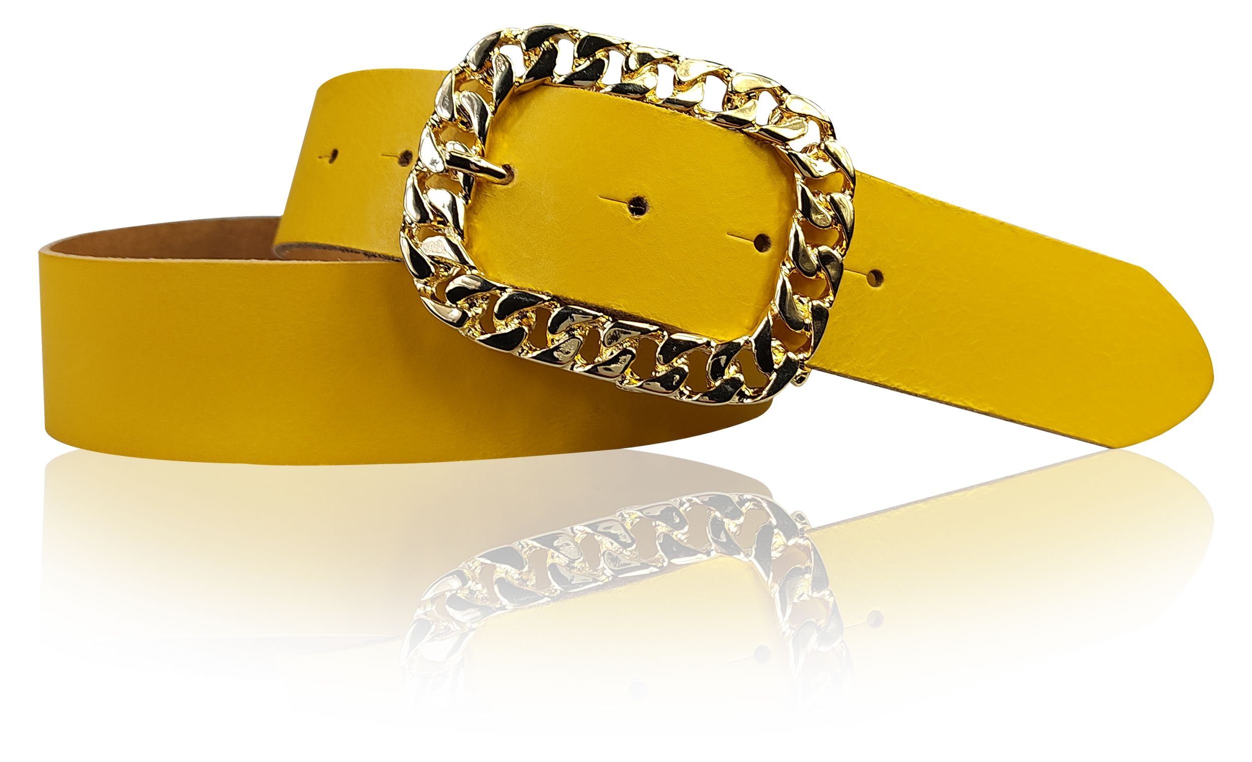 FRONHOFER Hüftgürtel 18511 Damengürtel 4 cm mit goldener Kettenschnalle, goldene Gürtelschnalle Curry