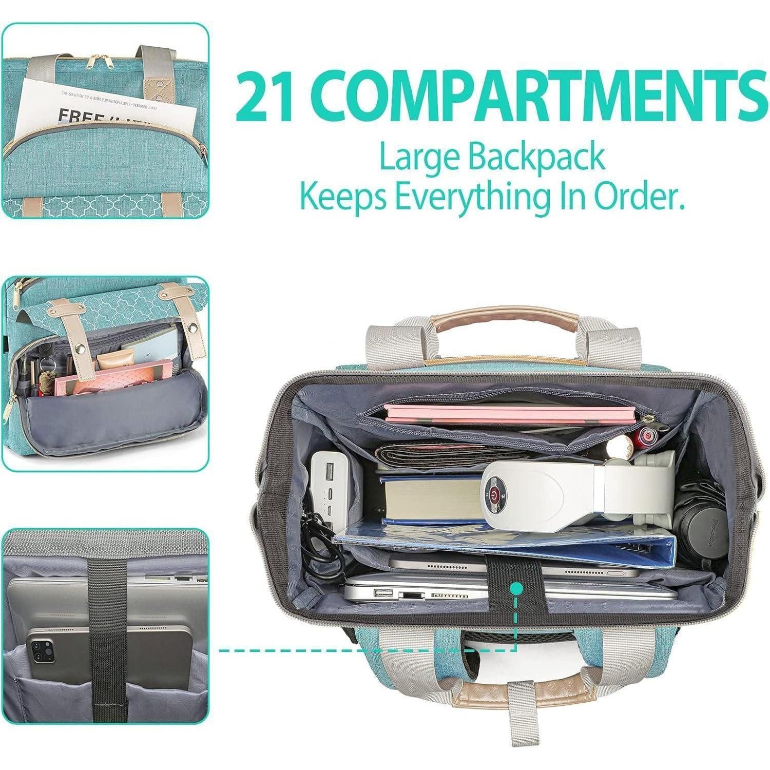 LuxusKollektion Laptoprucksack Rucksack Damen Schulrucksack USB Laptopfach 15,6 Zoll Grün