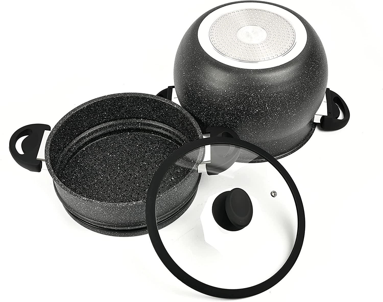 Cheffinger Dampfgarer 3 COUSCOUS Schwarz (8 Ø26cm Dampfkocher tlg L, Kuskus Ø24cm) Topf Dampfgarer