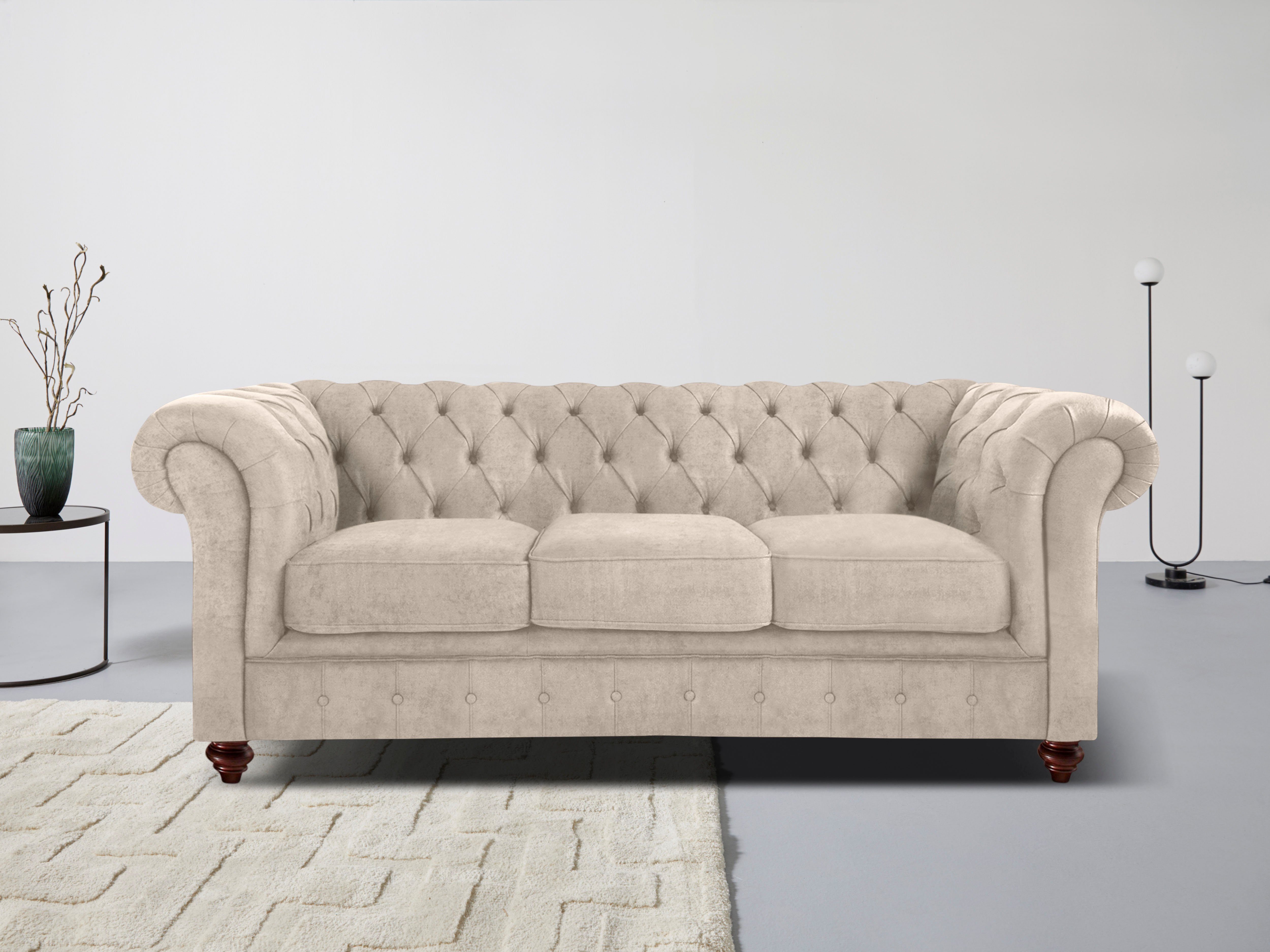 Home affaire Chesterfield-Sofa Chesterfield 3-Sitzer B/T/H: 198/89/74 cm, mit hochwertiger Knopfheftung, auch in Leder