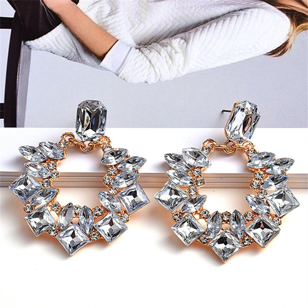 Dekorative Paar Ohrhänger Modisches Paar Ohrringe mit Strasssteinen, Ohrringe für Frauen Weiß