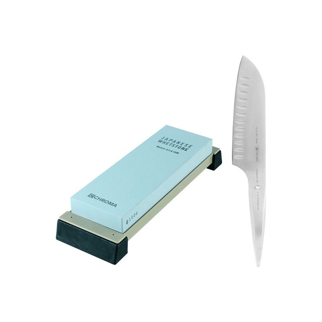 Messer-Set type 301 Messerset: Santoku Kullen P-21 + Schleifstein ST-1000