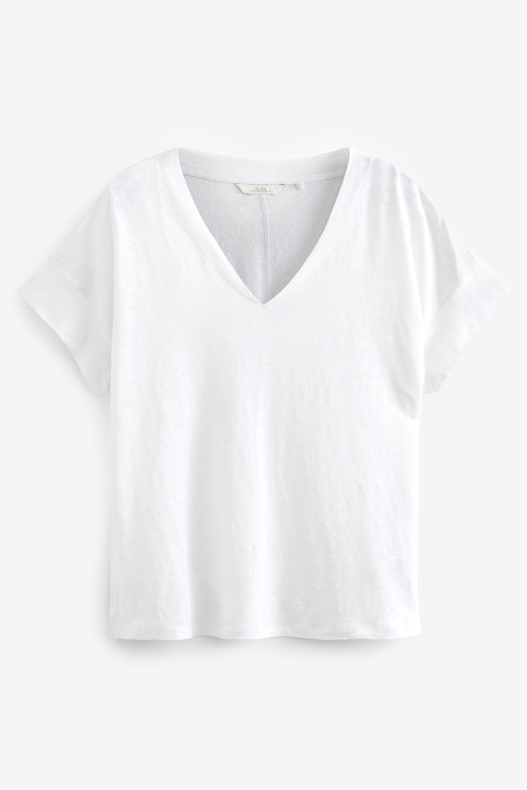 Next T-Shirt Hochwertiges T-Shirt mit V-Ausschnitt aus Leinen (1-tlg) White