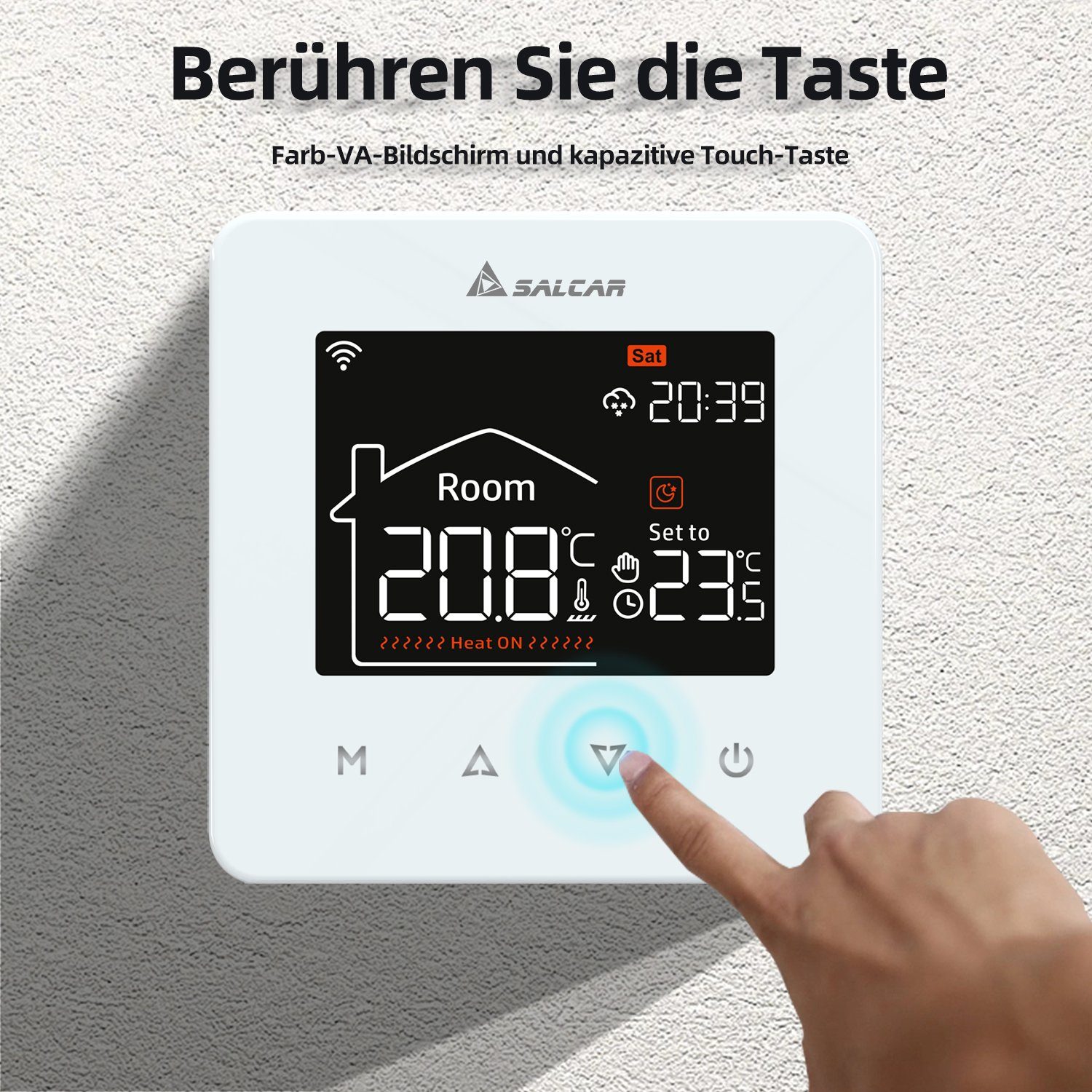 Salcar Heizkörperthermostat Thermostat Heizung LCD Digital Raumthermostat, Touchscreen Tuya Thermostate Elektrische Weiß Programmierbare für