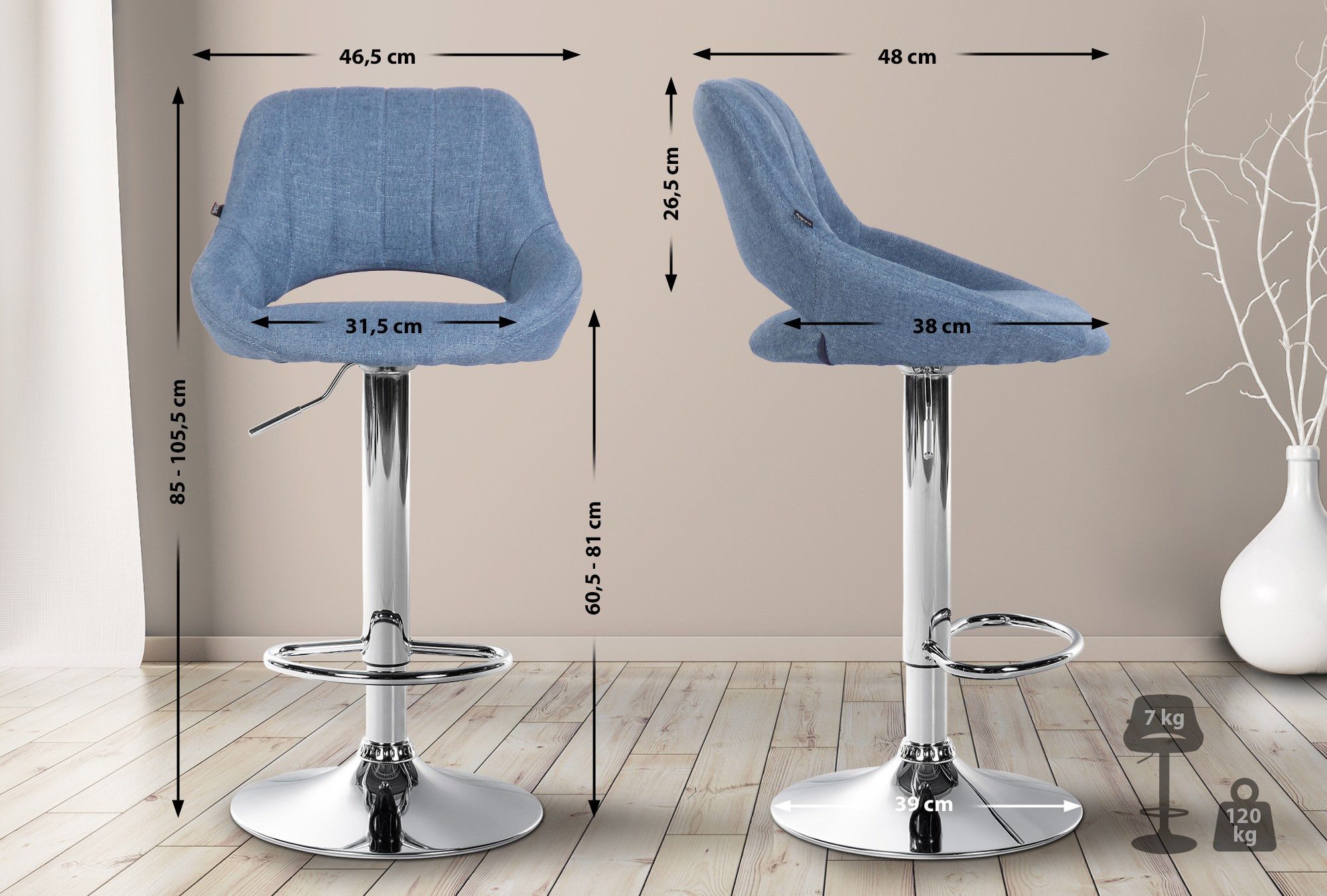 CLP Barhocker Milet Stoff (2er Set, 2 St., 2er), höhenverstellbar und drehb günstig online kaufen